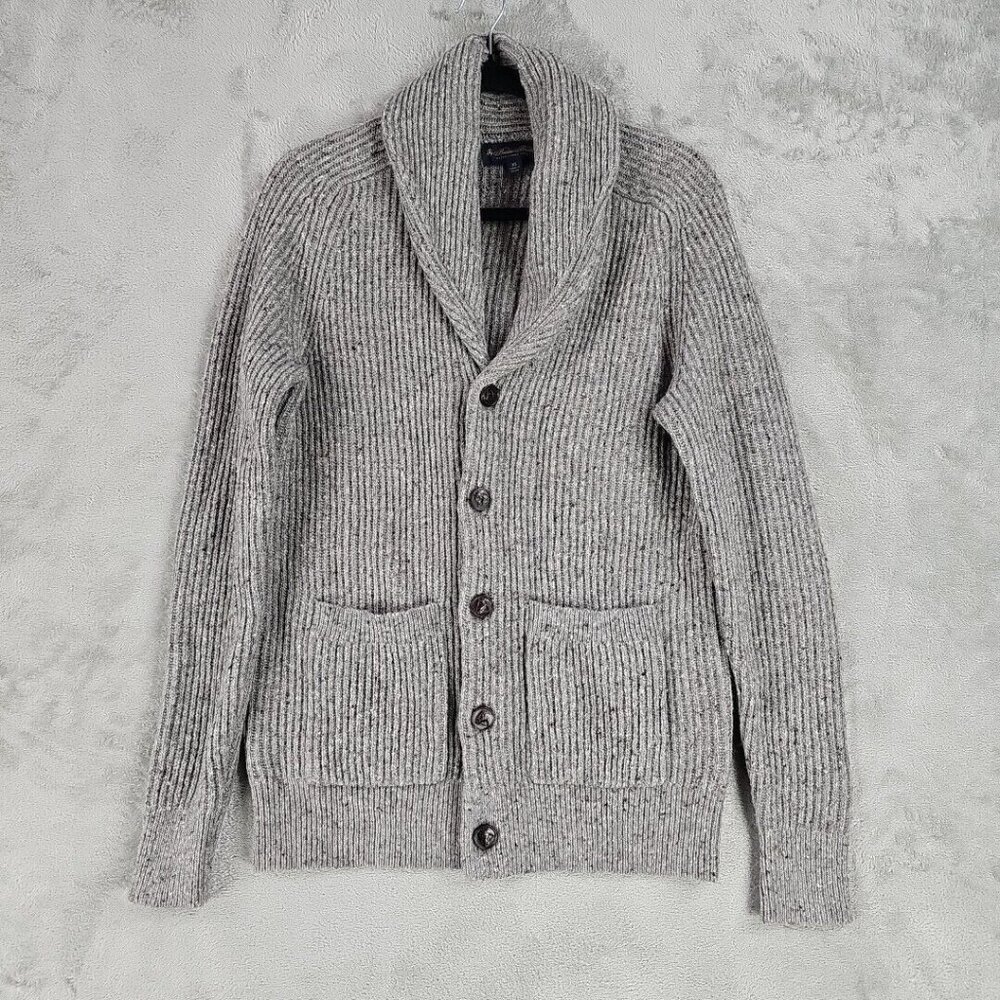 Brooks Brothers Sweater Mens Size XS Gray 100% Merino Wool Shawl Collar Pockets